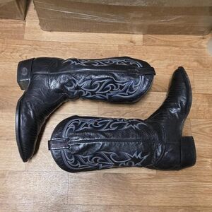 Vintage Larry Mahan Lizard Western Cowboy Boots Size 9.5 Black